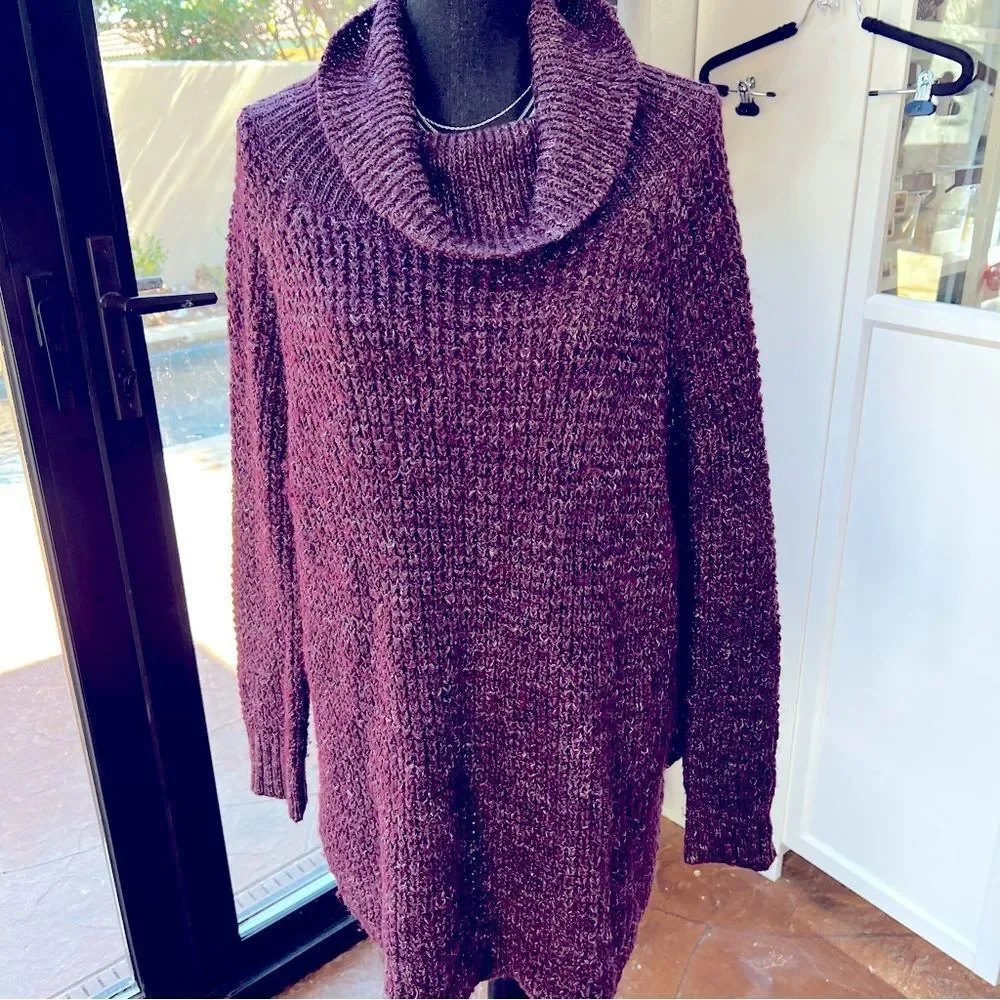 HOST PIC BOHO  Free People Dylan Tweedy Cowl Neck Sweater Plum color SZ M - Picture 2 of 9
